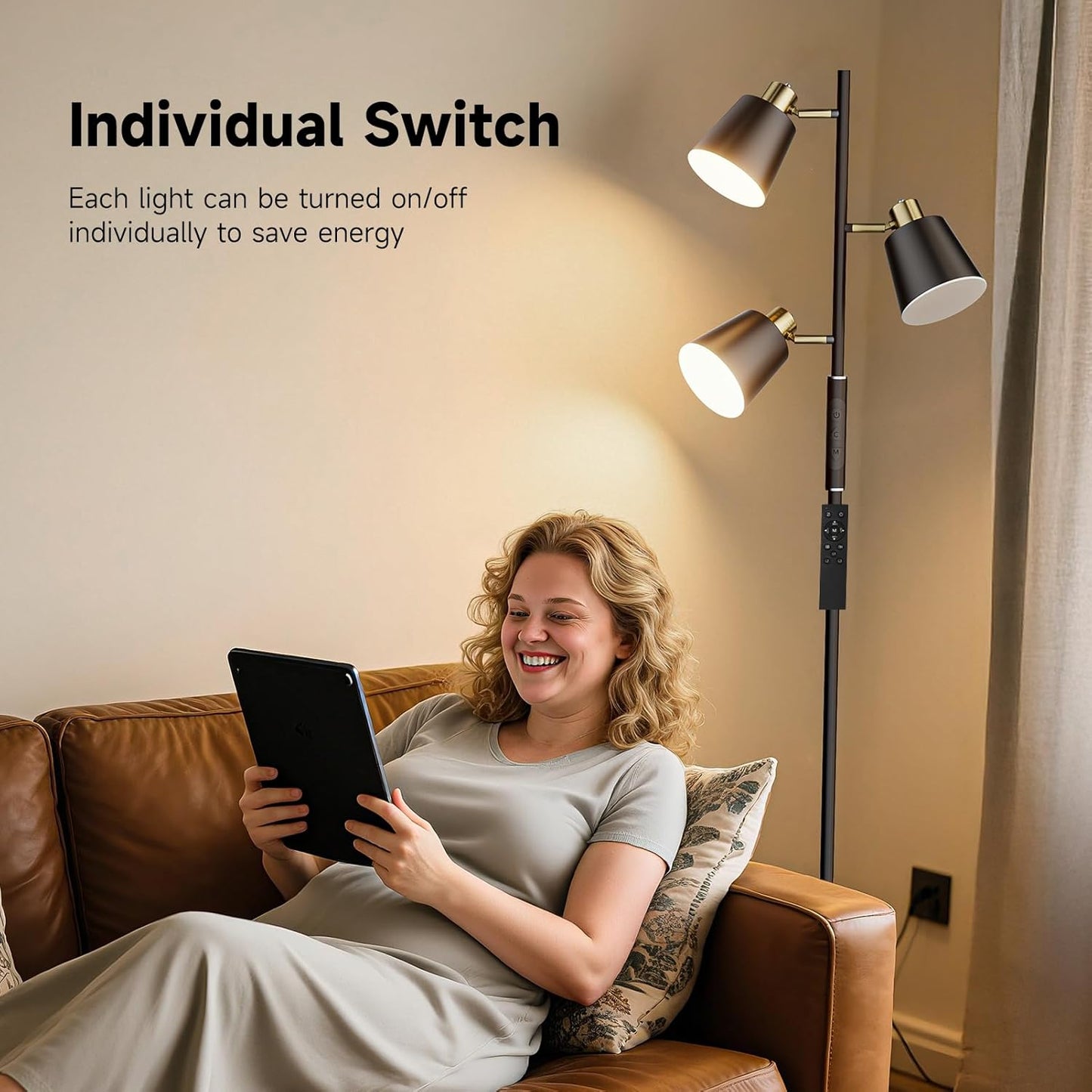 LED Tree Floor Lamp, 2500LM Super Bright Standing Lamp with Remote & Touch Control, 4 Color Temperatures, 3 Rotatable Lights, Modern Dimmable Floor Lamps for Living Room Bedroom Office