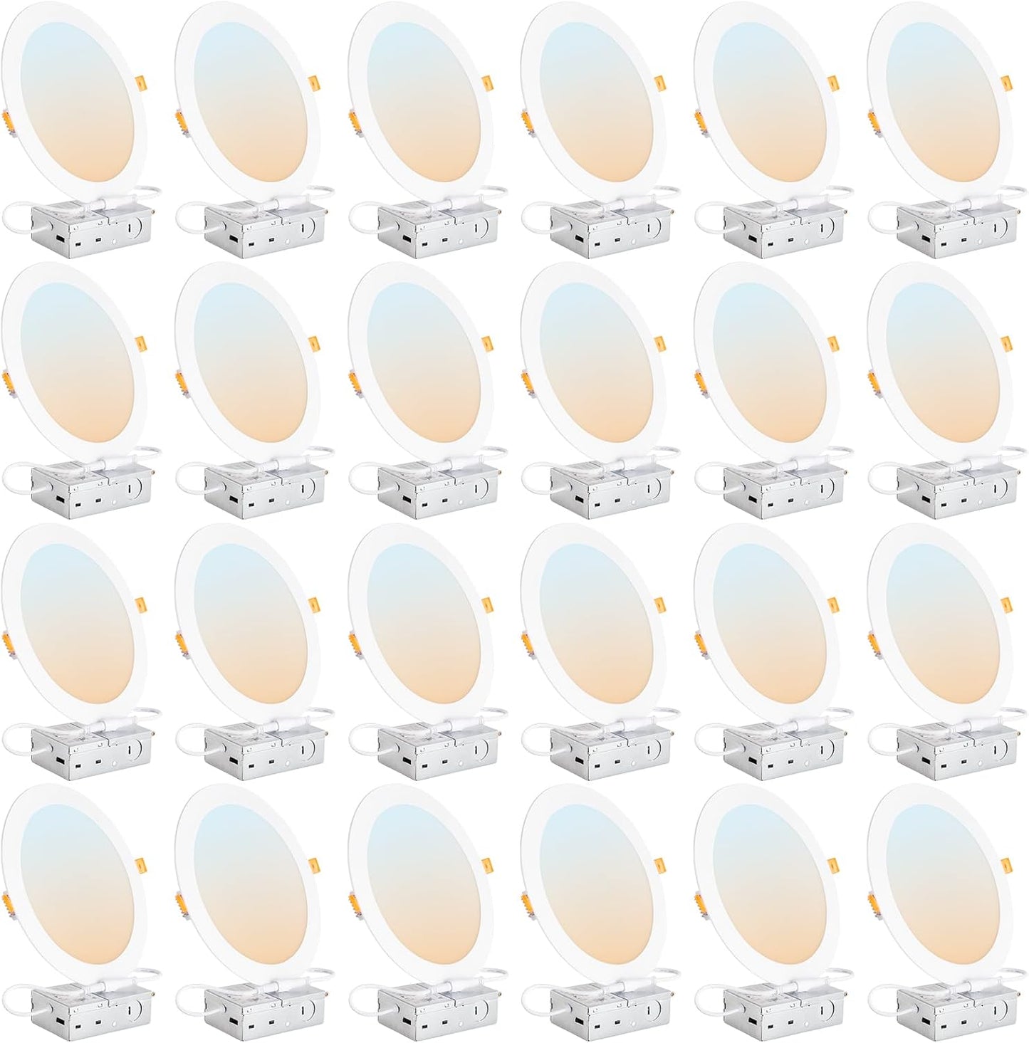 DLLT LED Recessed Ceiling Light: 24 Pack 6 Inch Slim Recessed Lighting for Kitchen - 5CCT Dimmable Canless Wafer Downlight for Living Room - 725LM Brightness 12W 120V Can Lights for Bedroom ETL FCC