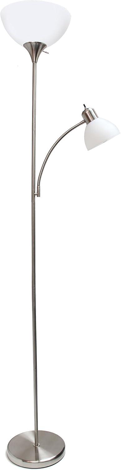 Simple Designs LF2000-SLV Mother-Daughter Floor Lamp with Reading Light, Silver