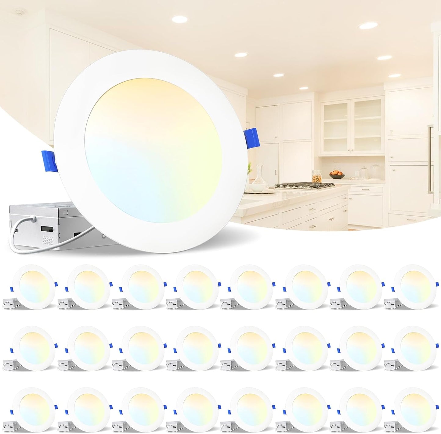 LEDIARY 24 Pack 6CCT LED Recessed Lighting 6 inch, 2500K-5000K Selectable Recessed Light Fixtures, 1100LM High Brightness, 12W Eqv 110W, Dimmable Can Lights with Junction Box - IC Rated, ETL