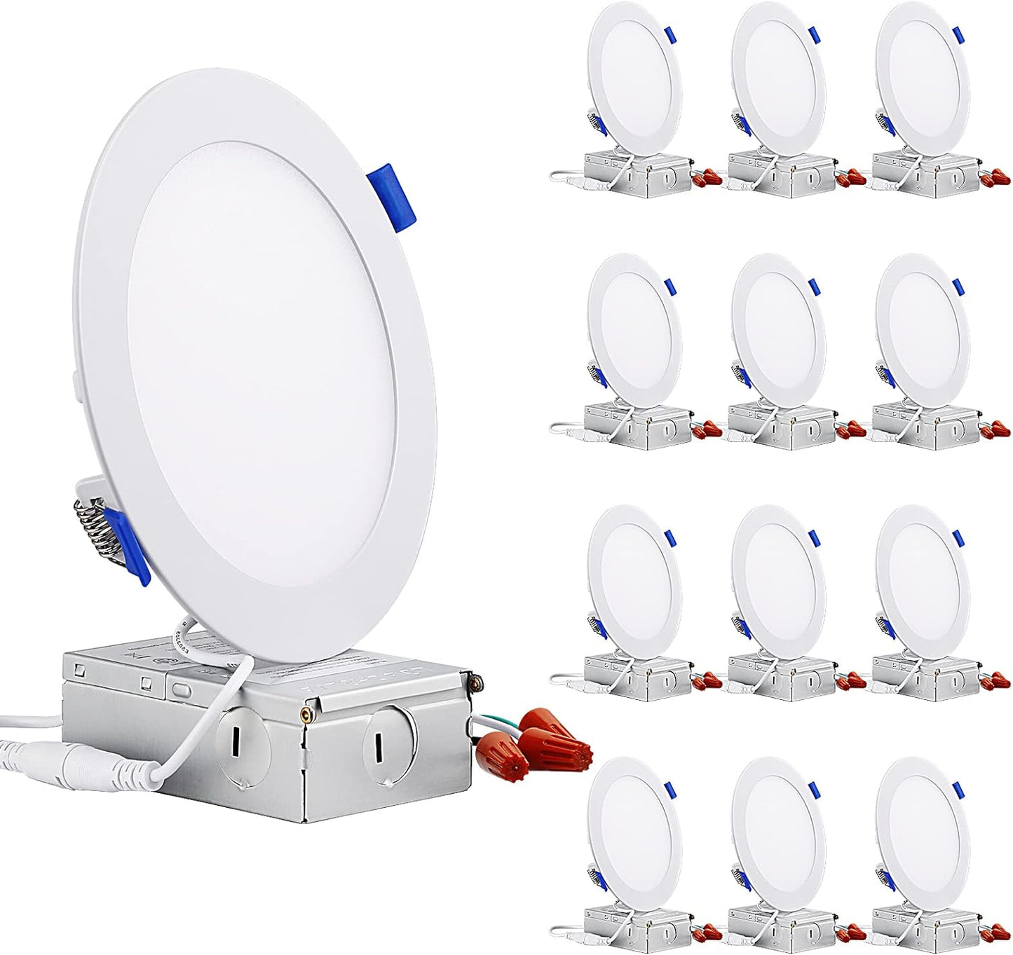 TORCHSTAR Basic Series 12-Pack 6 Inch Ultra-Thin LED Recessed Lighting with Junction Box, CRI90, Aluminum, 5000K Daylight, 5%-100% Dimmable Slim Recessed Downlight, 12W 1100LM, ETL and Energy Star