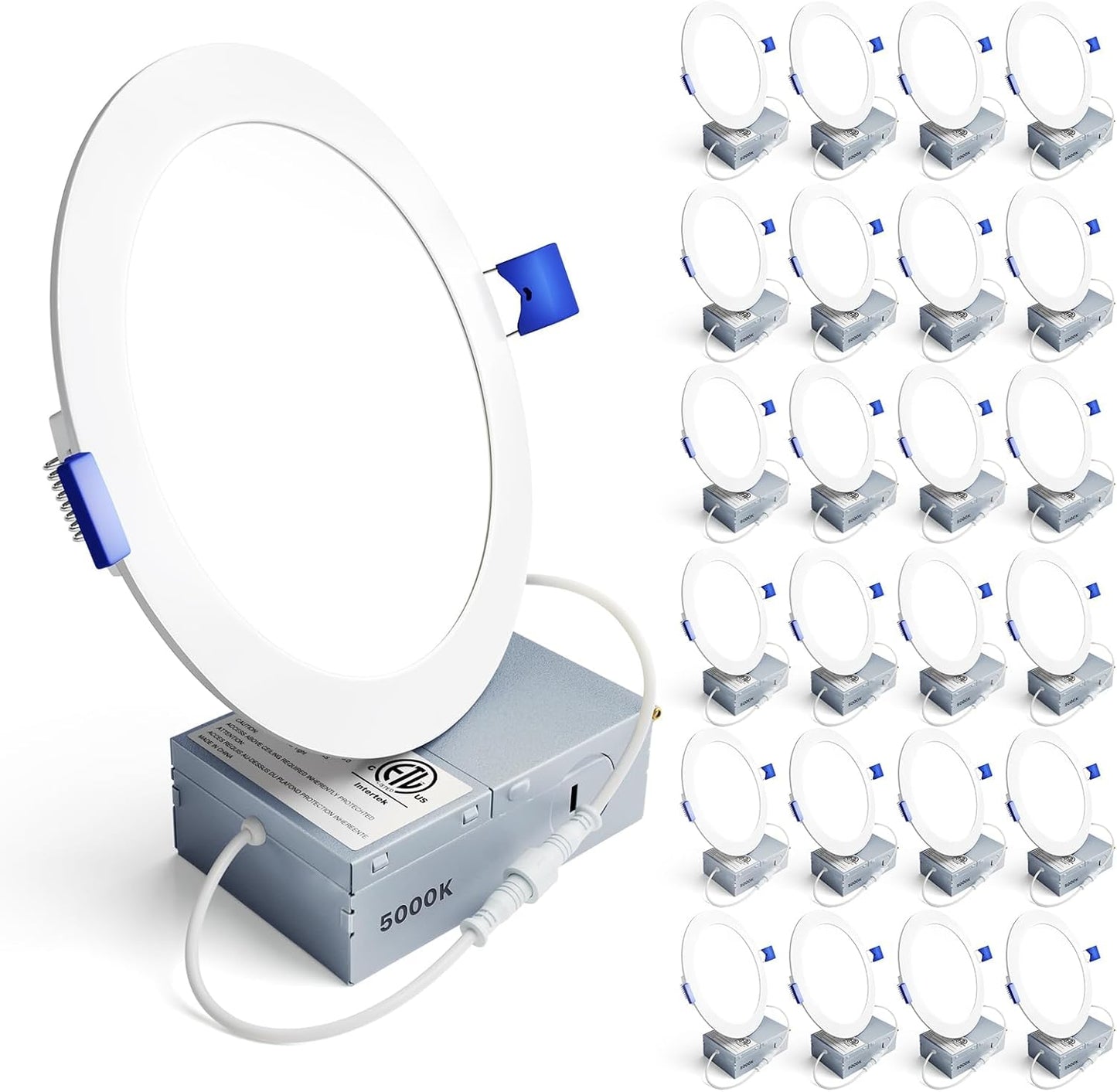 Ensenior 24 Pack 6 Inch LED Recessed Ceiling Light, Dimmable, 2700K-5000K 5CCT, 1200LM 12W 120V, High Brightness Canless Wafer Downlight - ETL&FCC&IC