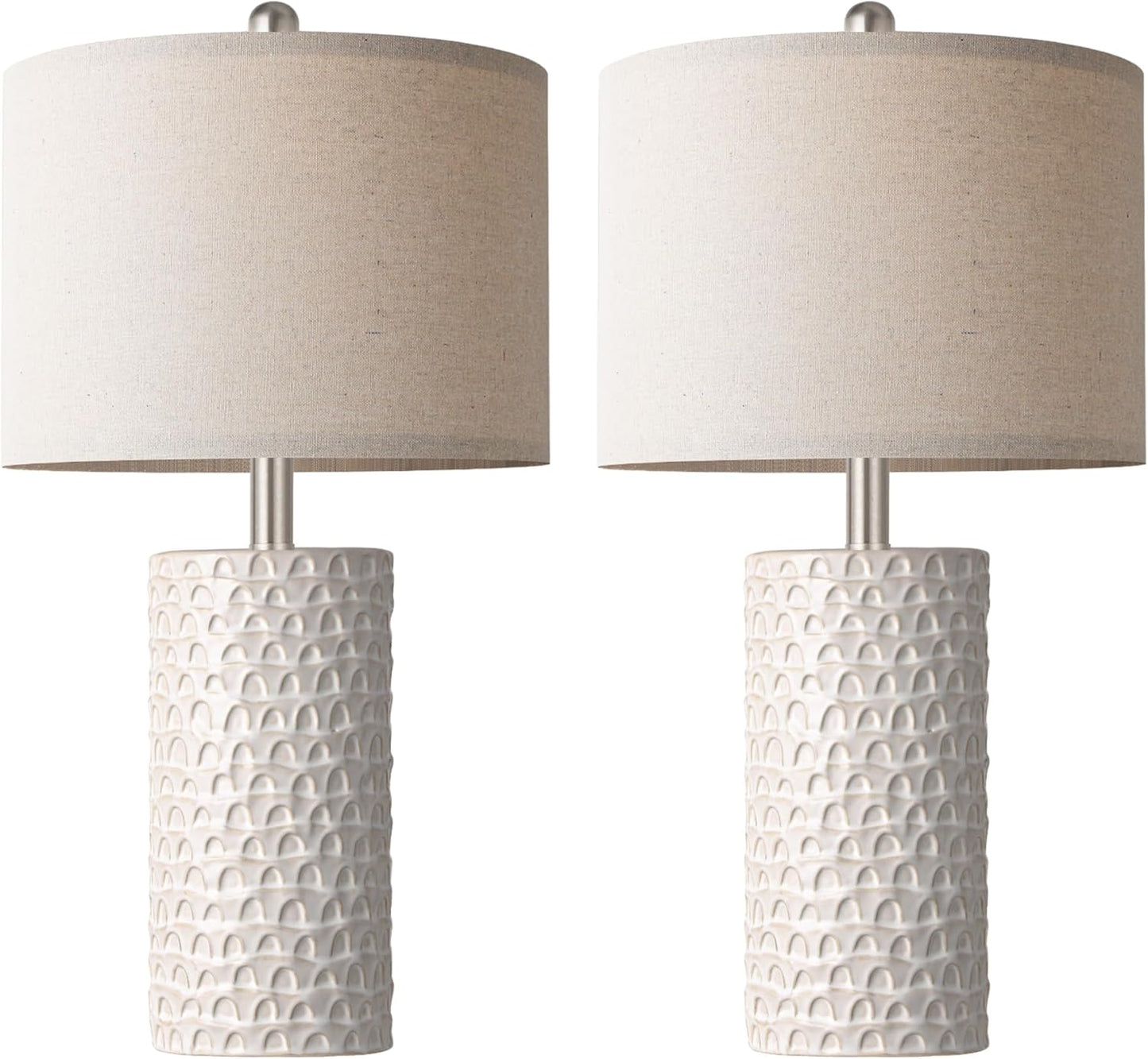PARTPHONER 23" Modern Ceramic Table Lamp Set of 2, Table Lamps for Living Room, Rustic Farmhouse Bedside Lamps Nightstand lamp for Bedroom, White Desk Lamp for End Table Home Decor Beige