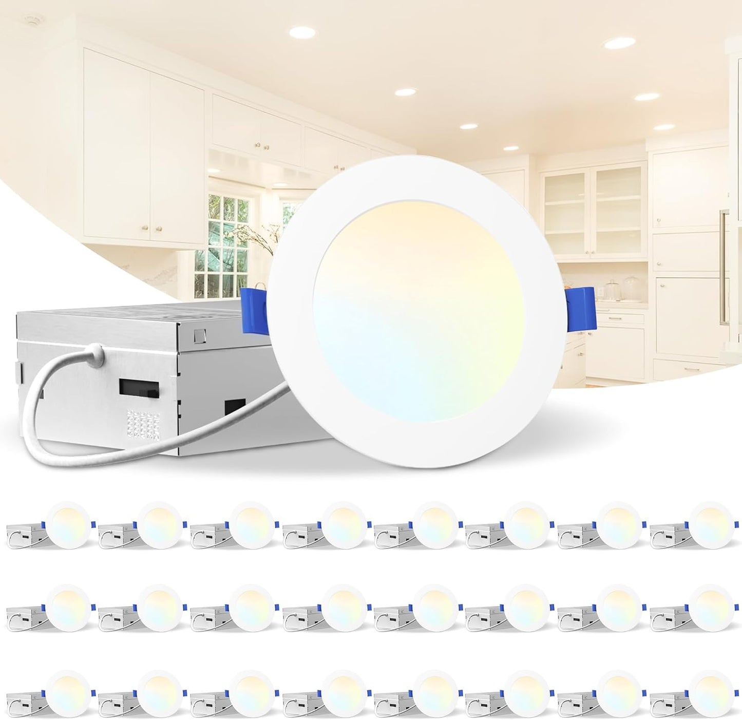 LEDIARY 24 Pack 6CCT LED Recessed Lighting 6 inch, 2500K-5000K Selectable Recessed Light Fixtures, 1100LM High Brightness, 12W Eqv 110W, Dimmable Can Lights with Junction Box - IC Rated, ETL