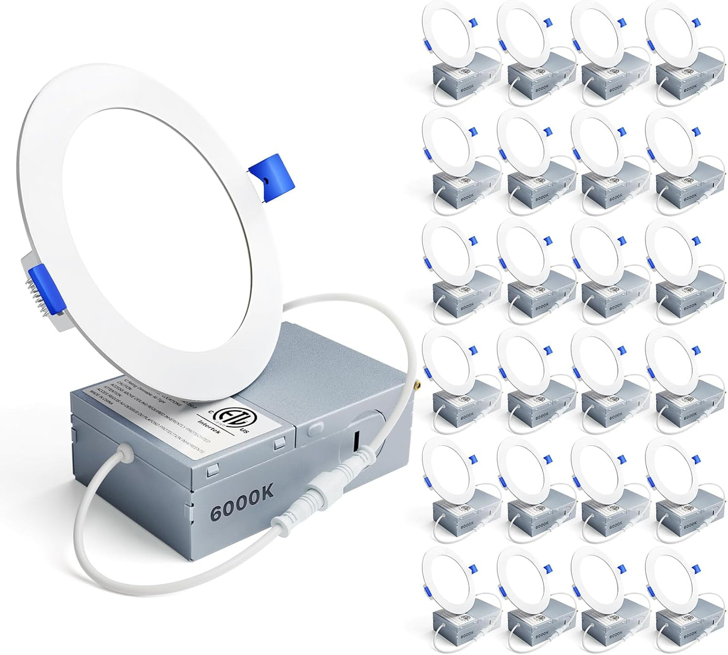Ensenior 24 Pack 6 Inch LED Recessed Ceiling Light, Dimmable, 2700K-5000K 5CCT, 1200LM 12W 120V, High Brightness Canless Wafer Downlight - ETL&FCC&IC