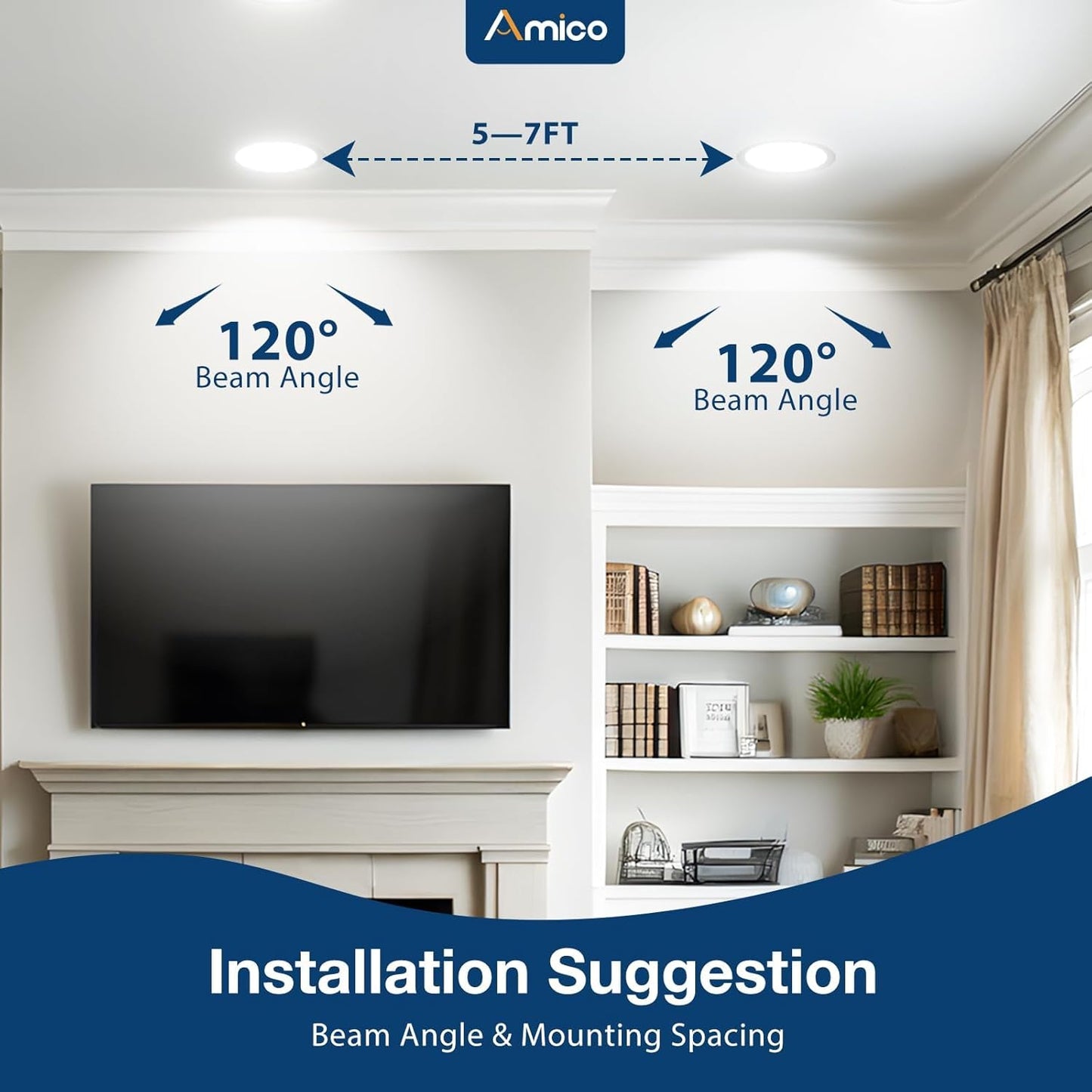Amico 4 Pack 6 Inch 5CCT Ultra-Thin LED Recessed Ceiling Light with Junction Box, 2700K/3000K/3500K/4000K/5000K Selectable, 12W Eqv 110W 1050LM Brightness Dimmable Canless Wafer Downlight, ETL & FCC
