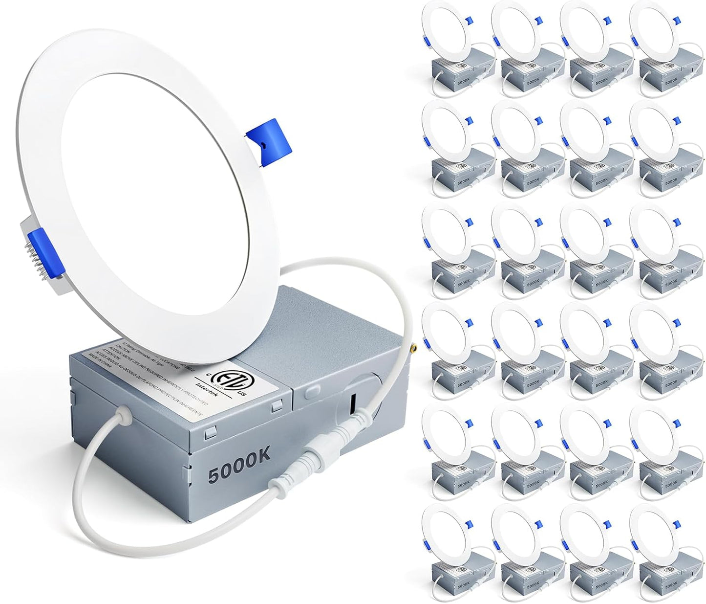 Ensenior 24 Pack 6 Inch LED Recessed Ceiling Light, Dimmable, 2700K-5000K 5CCT, 1200LM 12W 120V, High Brightness Canless Wafer Downlight - ETL&FCC&IC