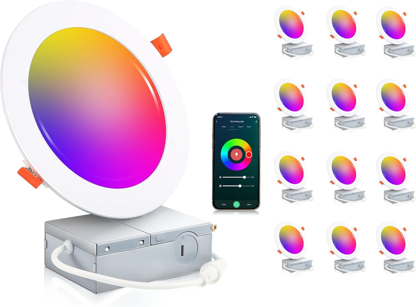 CLOUDY BAY 4 inch 3000K/4000K/5000K Three Color Temperature Selectable, Dimmable 10W CRI 90+, IC Rated,Ultra Thin Recessed Downlight with Junction Box, Canless Wafer Downlight,White Finish, 12 Pack