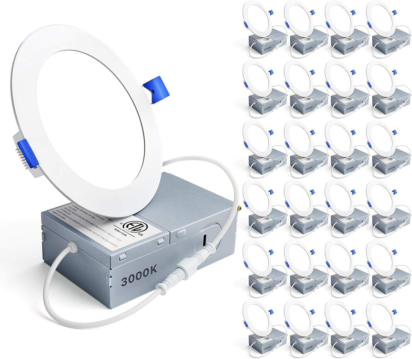Ensenior 24 Pack 6 Inch LED Recessed Ceiling Light, Dimmable, 2700K-5000K 5CCT, 1200LM 12W 120V, High Brightness Canless Wafer Downlight - ETL&FCC&IC