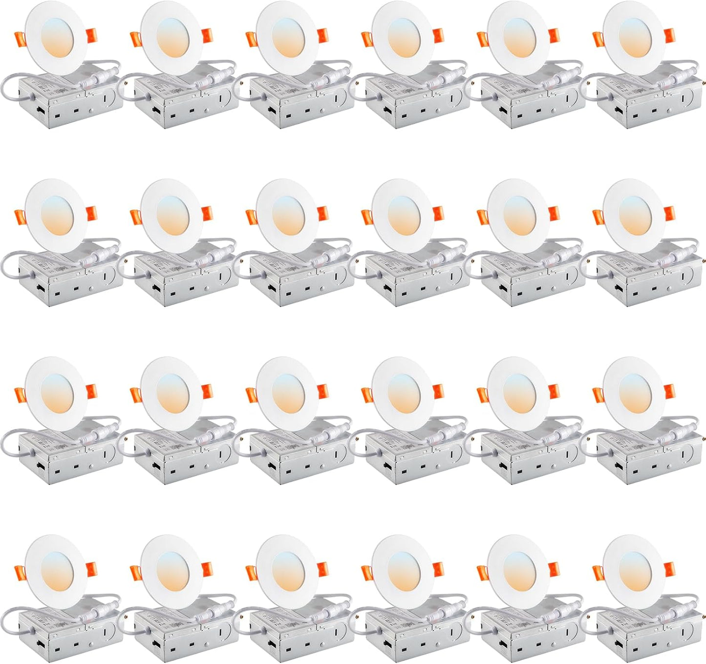 DLLT LED Recessed Ceiling Light: 24 Pack 6 Inch Slim Recessed Lighting for Kitchen - 5CCT Dimmable Canless Wafer Downlight for Living Room - 725LM Brightness 12W 120V Can Lights for Bedroom ETL FCC